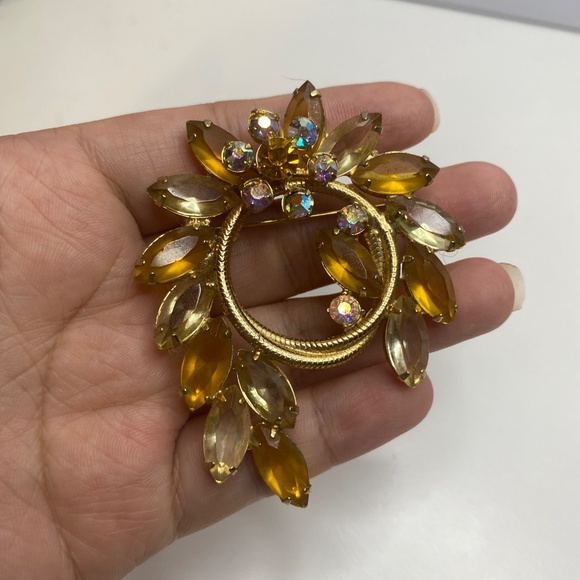 Large Vintage Juliana Rhinestone Crystal Open Back Brooch Pin Yellow - Picture 2 of 7